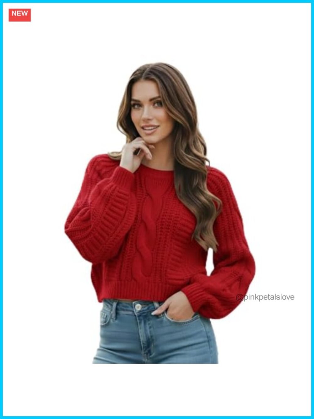Cropped Cable Knit Sweater Long Sleeve Pullover Casual Fall Winter Top